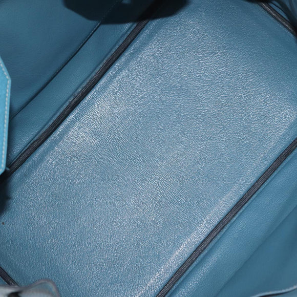 HERMES Birkin 35 Hand Bag Taurillon Leather Turquoise Blue Silver Auth LN221SM