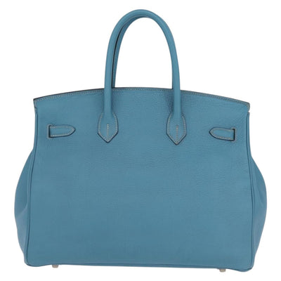 HERMES Birkin 35 Hand Bag Taurillon Leather Turquoise Blue Silver Auth LN221SM - 0