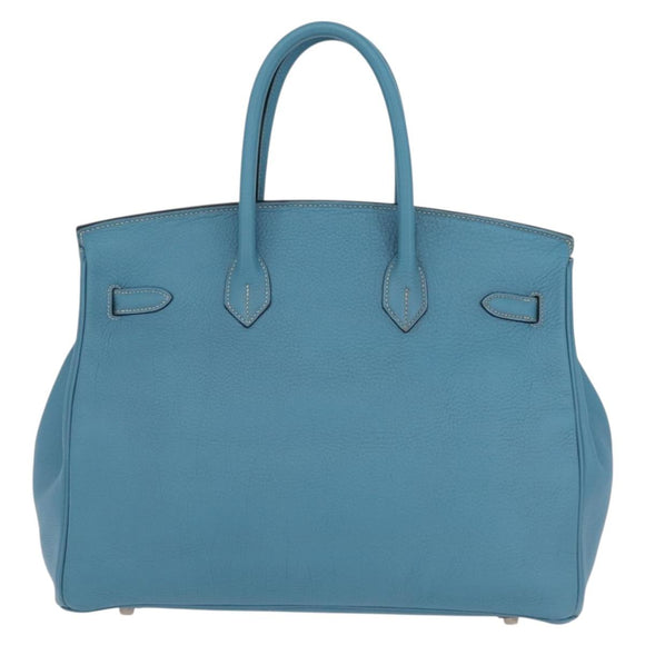 HERMES Birkin 35 Hand Bag Taurillon Leather Turquoise Blue Silver Auth LN221SM