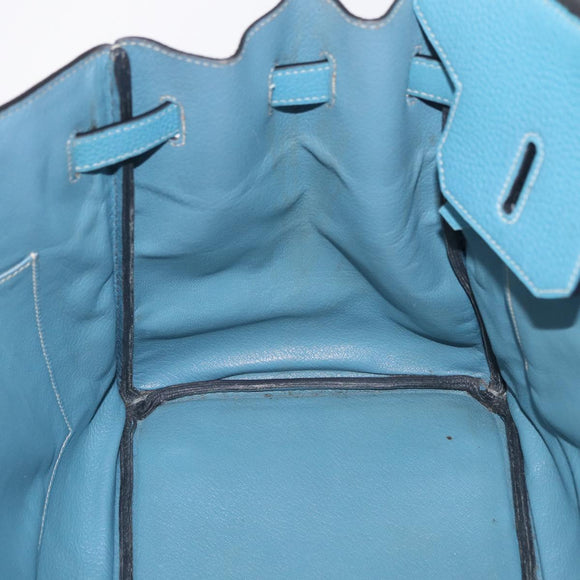 HERMES Birkin 35 Hand Bag Taurillon Leather Turquoise Blue Silver Auth LN221SM