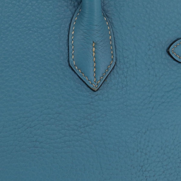 HERMES Birkin 35 Hand Bag Taurillon Leather Turquoise Blue Silver Auth LN221SM