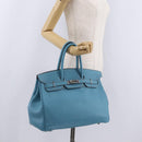 HERMES Birkin 35 Hand Bag Taurillon Leather Turquoise Blue Silver Auth LN221SM-43