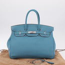 HERMES Birkin 35 Hand Bag Taurillon Leather Turquoise Blue Silver Auth LN221SM-12