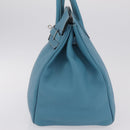 HERMES Birkin 35 Hand Bag Taurillon Leather Turquoise Blue Silver Auth LN221SM-4