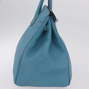 HERMES Birkin 35 Hand Bag Taurillon Leather Turquoise Blue Silver Auth LN221SM-5
