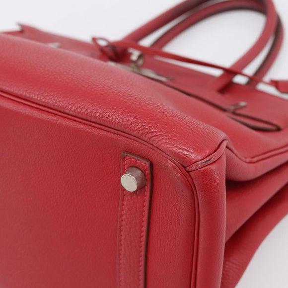 HERMES Star Mark Birkin 30 Hand Bag Taurillon Leather Red Silver Auth LN222SM