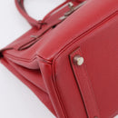 HERMES Star Mark Birkin 30 Hand Bag Taurillon Leather Red Silver Auth LN222SM-17