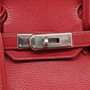 HERMES Star Mark Birkin 30 Hand Bag Taurillon Leather Red Silver Auth LN222SM-23