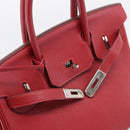 HERMES Star Mark Birkin 30 Hand Bag Taurillon Leather Red Silver Auth LN222SM-24