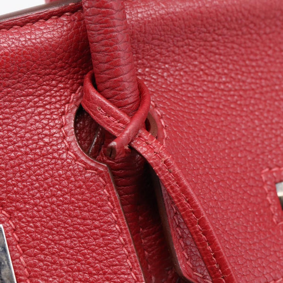 HERMES Star Mark Birkin 30 Hand Bag Taurillon Leather Red Silver Auth LN222SM