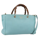 GUCCI Bamboo Hand Bag Leather 2way Light Blue Gold 323660 Auth LN229A-1