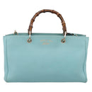 GUCCI Bamboo Hand Bag Leather 2way Light Blue Gold 323660 Auth LN229A-2