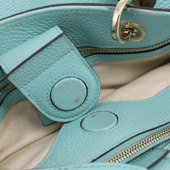 GUCCI Bamboo Hand Bag Leather 2way Light Blue Gold 323660 Auth LN229A