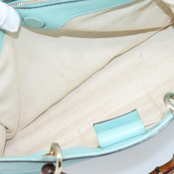GUCCI Bamboo Hand Bag Leather 2way Light Blue Gold 323660 Auth LN229A