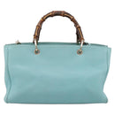 GUCCI Bamboo Hand Bag Leather 2way Light Blue Gold 323660 Auth LN229A-3