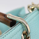 GUCCI Bamboo Hand Bag Leather 2way Light Blue Gold 323660 Auth LN229A-30