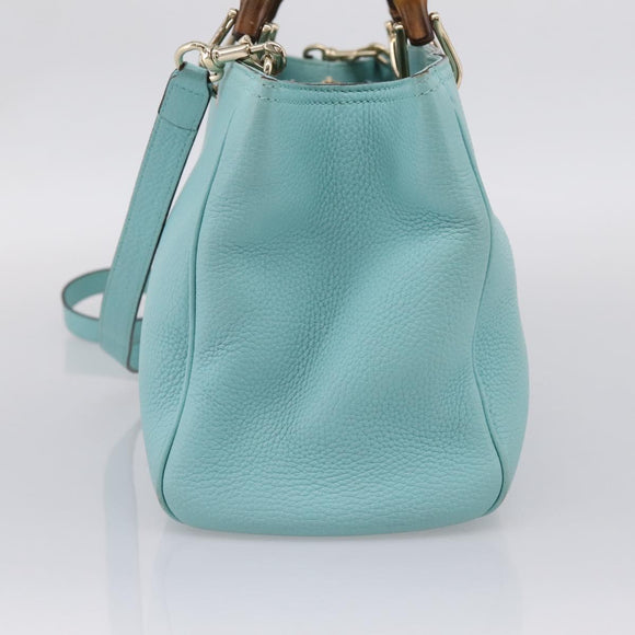 GUCCI Bamboo Hand Bag Leather 2way Light Blue Gold 323660 Auth LN229A