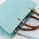 GUCCI Bamboo Hand Bag Leather 2way Light Blue Gold 323660 Auth LN229A-6