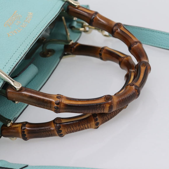 GUCCI Bamboo Hand Bag Leather 2way Light Blue Gold 323660 Auth LN229A
