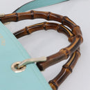 GUCCI Bamboo Hand Bag Leather 2way Light Blue Gold 323660 Auth LN229A-8