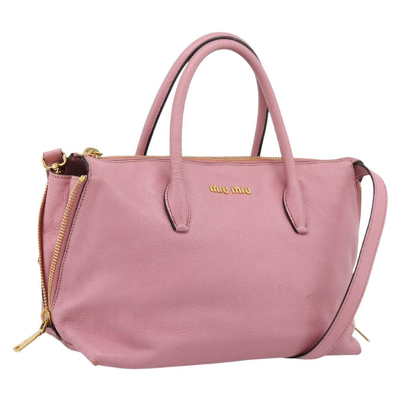 Miu Miu Hand Bag Leather 2way Pink Gold Auth LN232