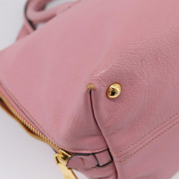 Miu Miu Hand Bag Leather 2way Pink Gold Auth LN232
