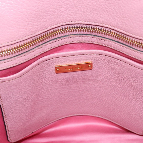 Miu Miu Hand Bag Leather 2way Pink Gold Auth LN232