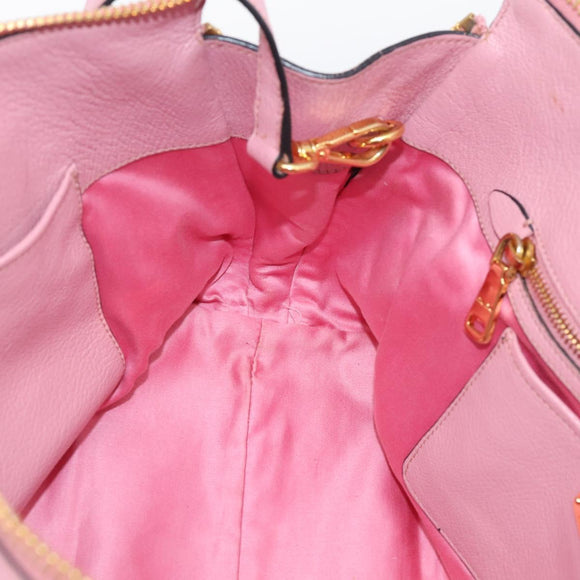 Miu Miu Hand Bag Leather 2way Pink Gold Auth LN232