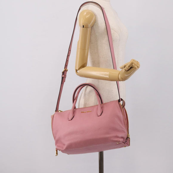 Miu Miu Hand Bag Leather 2way Pink Gold Auth LN232