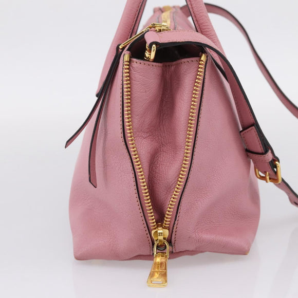 Miu Miu Hand Bag Leather 2way Pink Gold Auth LN232