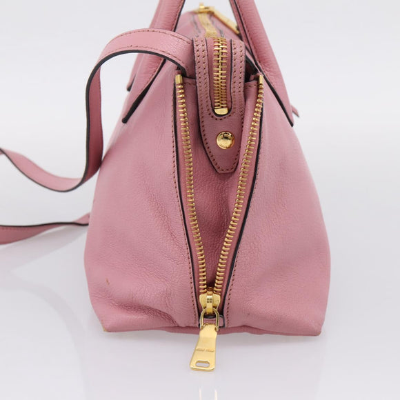 Miu Miu Hand Bag Leather 2way Pink Gold Auth LN232