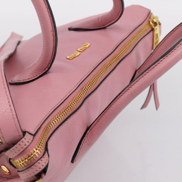 Miu Miu Hand Bag Leather 2way Pink Gold Auth LN232
