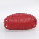 PRADA Gathered Hand Bag Leather Red Gold Auth LN233-11