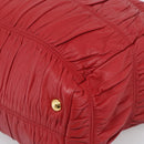 PRADA Gathered Hand Bag Leather Red Gold Auth LN233-12