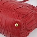 PRADA Gathered Hand Bag Leather Red Gold Auth LN233-14