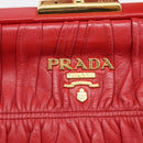 PRADA Gathered Hand Bag Leather Red Gold Auth LN233-17