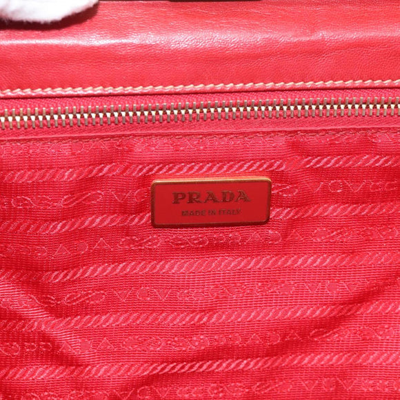 PRADA Gathered Hand Bag Leather Red Gold Auth LN233