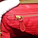PRADA Gathered Hand Bag Leather Red Gold Auth LN233-23