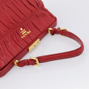 PRADA Gathered Hand Bag Leather Red Gold Auth LN233-8