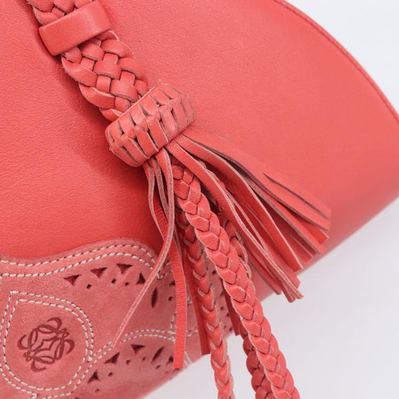 LOEWE Hand Bag Leather Red Silver Auth LN234V
