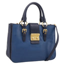 Miu Miu Madras Hand Bag Leather 2way Navy Gold Auth LN235-1