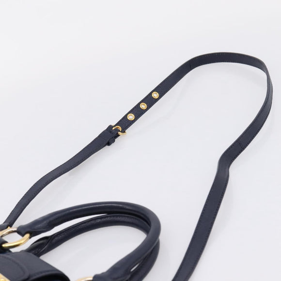 Miu Miu Madras Hand Bag Leather 2way Navy Gold Auth LN235