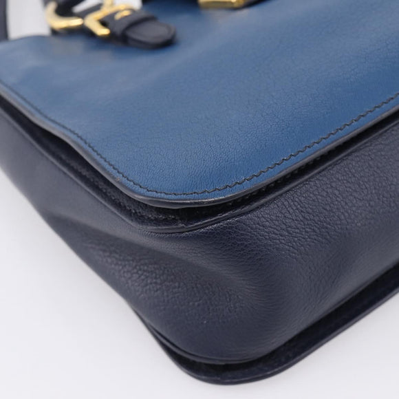 Miu Miu Madras Hand Bag Leather 2way Navy Gold Auth LN235