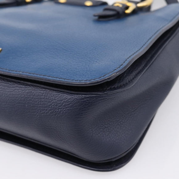 Miu Miu Madras Hand Bag Leather 2way Navy Gold Auth LN235