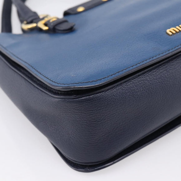 Miu Miu Madras Hand Bag Leather 2way Navy Gold Auth LN235