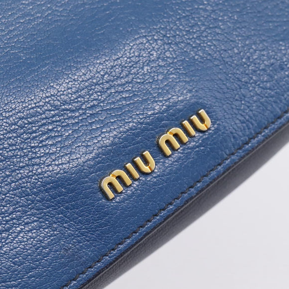 Miu Miu Madras Hand Bag Leather 2way Navy Gold Auth LN235