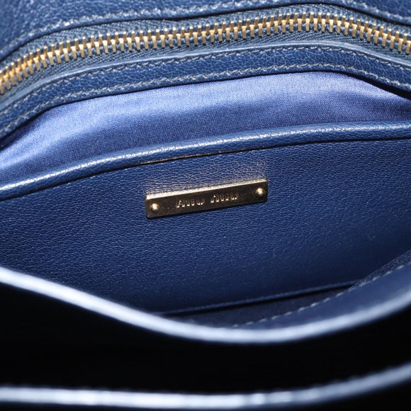 Miu Miu Madras Hand Bag Leather 2way Navy Gold Auth LN235