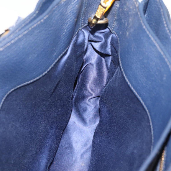 Miu Miu Madras Hand Bag Leather 2way Navy Gold Auth LN235