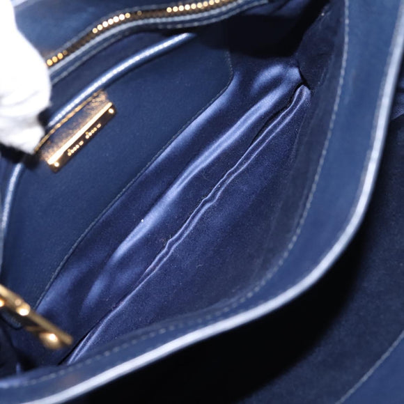 Miu Miu Madras Hand Bag Leather 2way Navy Gold Auth LN235
