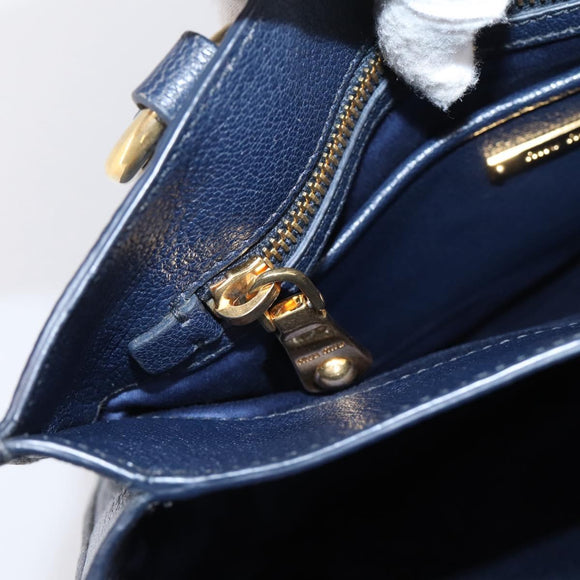 Miu Miu Madras Hand Bag Leather 2way Navy Gold Auth LN235
